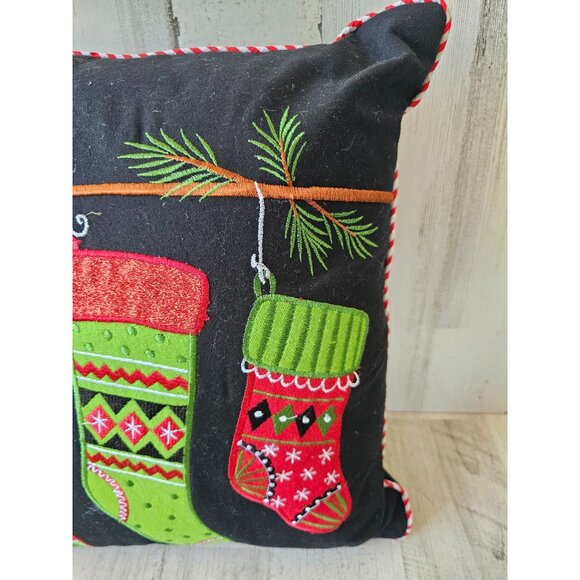 Stocking pillow Xmas 14x14 tree red green embroidered glitter - Picture 4 of 6